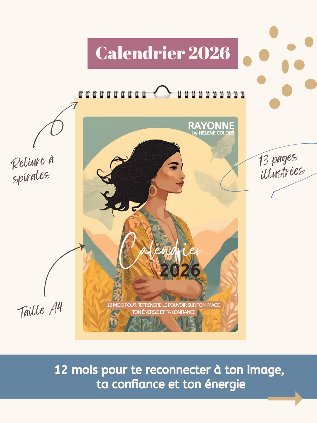 Rayonne 2026 – Calendrier mural A4 pour 12 mois de transformation